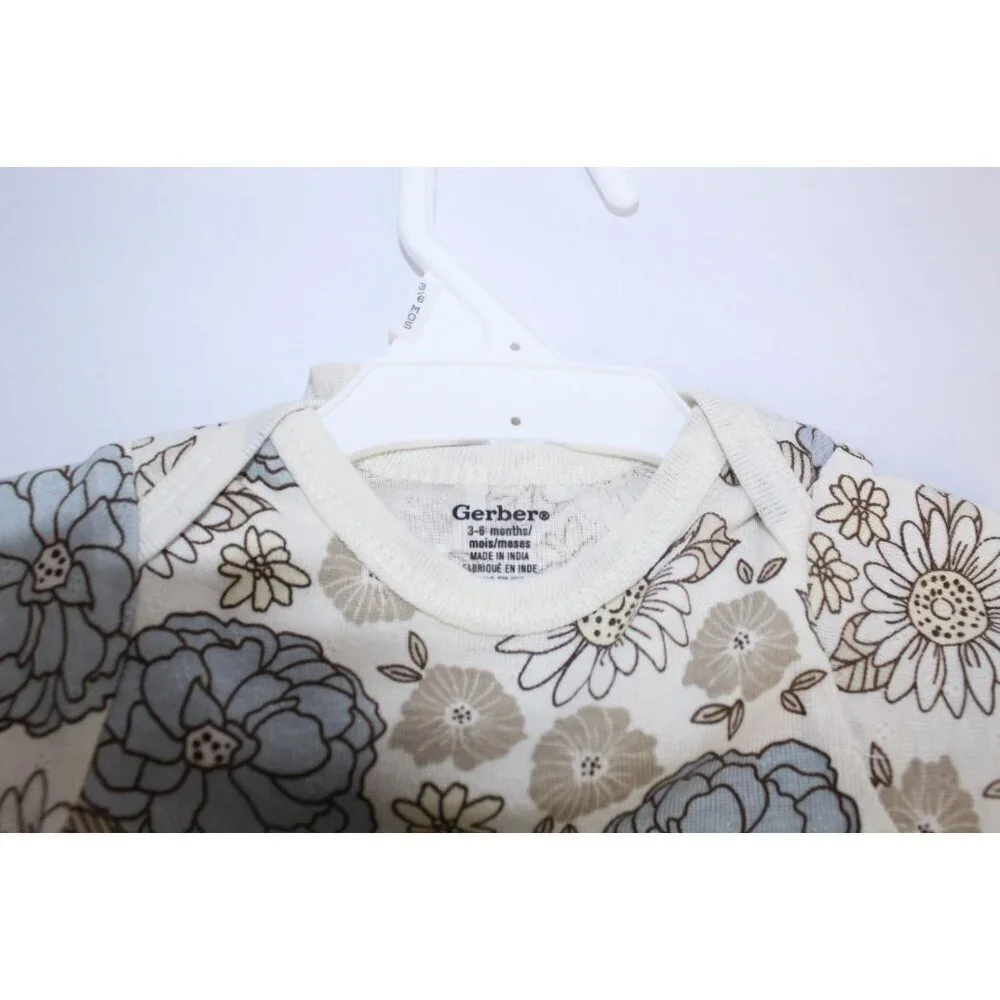 Gerber Onesies 3 Pack Girls 3-6 months Cream Brown Blue Buttons Short Sleeve NWT